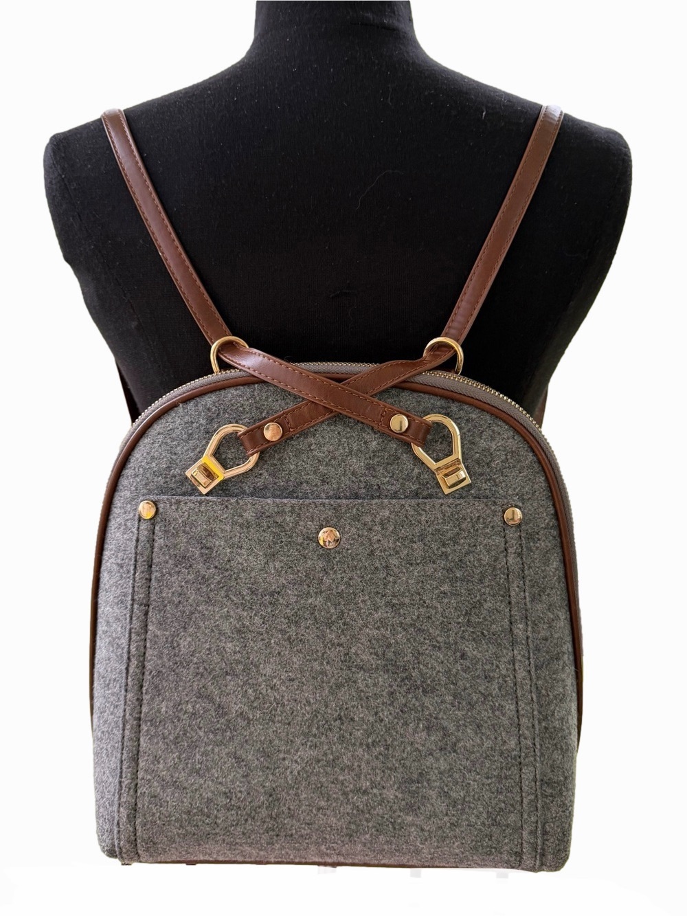 MMS Miztique The Daisy Felt Convertible Backpack Gray Excellent Condition